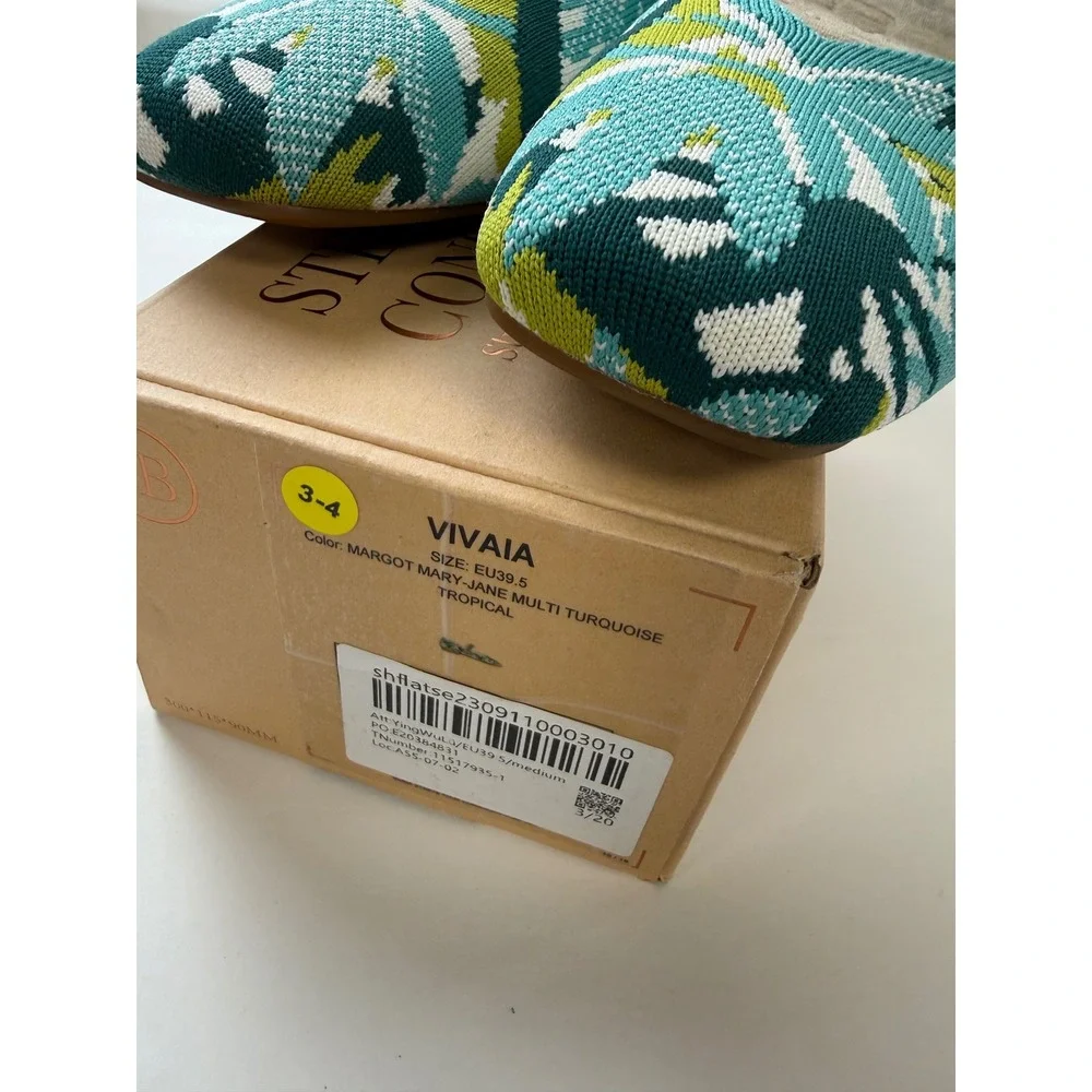 Vivaia Mary Jane Square Toe Turquoise Tropical Flats EU Sz 39.5 US 8.5